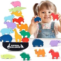 SHINETOY Animal Balance Stacking Game, Wooden Wild Animals, Educational Toys for Ages 3+, 10 Pieces, Multicolour-picture-10