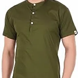 made in the shade Mens Half Sleeve Mehendi Kurta 100% Cotton Material-picture-30