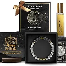 5 Senses Co. Luxury Starlight Bracelet Gift Set Combo for Men | Gift for Father, Brother, Boyfriend, Friend, Birthday | Certified Natural Stone Crystals Bracelet with Metallic Inserts & Long Lasting Luxurious Stardust Perfume | Birthday Card-image-9