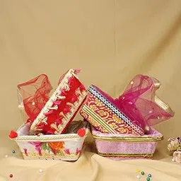 KYNA Designer Gift Hamper Packaging Baskets With Net Cover, Empty Gift Hamper Organiser Bucket Perfect For Any Occasion (Multicolor Basket) (Pack Of - 4 PCS)-image-4