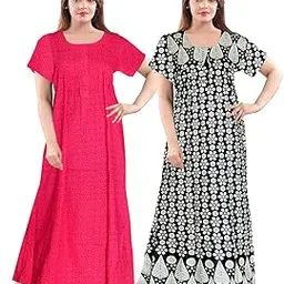trendy fab Women's Pure Cotton Printed Full Length Front Zipper Attractive Maxi Nightdresses (Pack of 2 PCs.)-picture-27