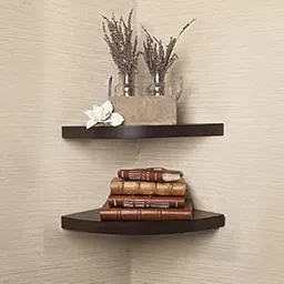 Woodilla Wooden Corner Floating Wall Shelves Set of 2 Shelf (Brown)-image-89