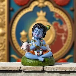 Baby Krishna Idol Bal Gopal Statue with Cow Figurine Gift Item for Janmashtami & Pooja,Home Decor,Table Decor (Small Size,Polystone, Pack of 1) (Blue)-picture-29
