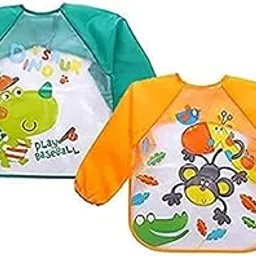 Ilsha® Full Sleeves Washable Waterproof Bib/Apron with Tying Robe | Cute Prints | Quick Dry PVC Baby Bibs for Newborns/Infants/Toddlers/Babies (6-36months)-picture-59
