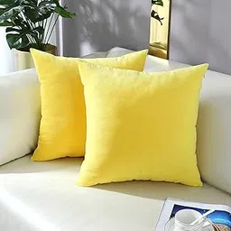 CottonFry Ultra Soft Velvet Cushion Covers Set of 2 Piece (16x16, Lemon Yellow)-picture-57