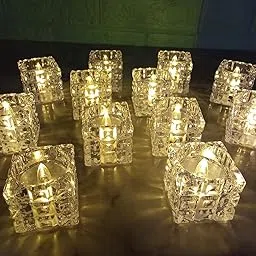 TLISMI Creative Square Block Shape Warm White Lighting LED Candle Flameless & Smokeless Battery-Operated Fancy Crystal Tealights Diya for Home Decor, Diwali, Christmas, Festival, Party (Pack of 1)-picture-66