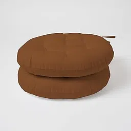 SKANDA FAB Cotton Reversible Round Chair Pad Cushion - Cinnamon Brown, 40 X 40 X 8 Cm (Pack of 2) image 1