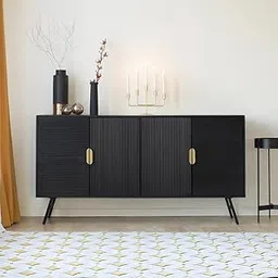 The Attic Eleganza Sideboard Large|Multipurpose Cabinet for Kitchen and Living Room Storage|Crockery Storage|Solid Mango Wood|Black + Natural Matte Finish-image-71