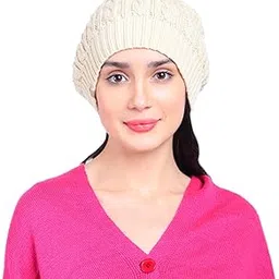 bharatasya Ultra Soft Cable Knit Winter Woolen Warm Beanie Cap for Women Cream-picture-12