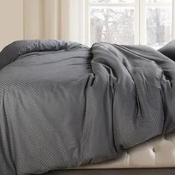 Spread Spain Cotton Oxford 400 Thread Count Geometric Pattern King Size Double Bed Zipper Duvet/Quilt Cover Soft and Comfy Duvet Cover Grey (90" x 108" inch)-picture-14