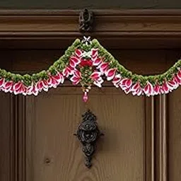Amazon Brand Umi - Toran for Main Door Entrance, Bandarwal for Festival, Pooja Mandir & Wedding, Handmade Traditional Flower Hanging for Home & Office Decor (42 inches 24 inches) Pink & White-image-58