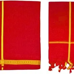 Grosoo Men's Cotton Color Dhoti with Towel|Mundu|Lungi|Temple Wear|Sabarimala Ayyappa Swamy Dress|Murugan Dhoti|Veshti|Kaili|Combo - 2 Mtrs (Blue|Orange|Black|Yellow|Green|Kaavi|Red)-picture-10