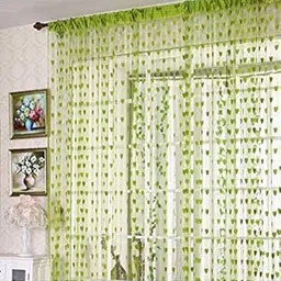 PINDIA Polyester Blend Set of 2 Decorative Heart Light-Filtering Rod Pocket Curtains Room Door Curtain- Green 6Ft image 1