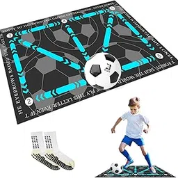 Soccer Training Mat, Anti-Slip Silent Agility Footwork Mat for Kids, Soccer Equipment for Indoor/Outdoor Drills, Improve Ball Control Skills(35"x24", Blue)-picture-23