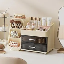 2heet Makeup Organizer with Drawers – Large Capacity Cosmetic Storage Box for Vanity, Bathroom, or Bedroom – Cream Desktop Organizer for Skincare, Brushes, Lipstick & Eyeshadow (Cream)-image-62