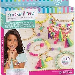 Make It Real Neo-Brite Chains&Charms Kit|Create 10 Unique Cord&Tassel Charm Bracelets,195 Pieces,Includes Play Tray|DIY Playful Charm&Jewelry Kit|Arts&Crafts,Girls Ages 8+|Made in India,Multicolor-image-11
