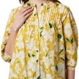 Women's Floral Printed Yellow Top with Pleated Detail and 3/4th Sleeves-picture-23