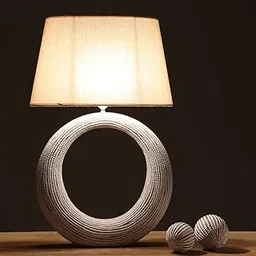 Modern Coastal Style Table Lamp, Polyresin Base with Fabric Shade, White, Handcrafted, 49.5x11x56cm Base Size, Incandescent Bulb Compatible-picture-13