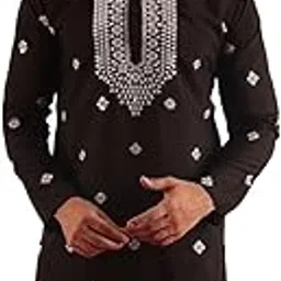 sojanya (Since 1958 Men’s Cotton Silk Embroidered Kurta | Designer Long Kurta for Navratri, Puja-picture-14