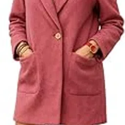 bazriya Elegant Women's Oversized Wool Blend Blazer Coat, Rose Pink, Long Sleeve, Single Gold Button, Formal Business Wear-picture-22