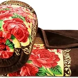 BSB HOME Premium Super Soft Cloudy Printed Mink Single Bed Blanket for Mild Winter/Heavy Winter, Ultrasoft & Cozy Single Ply Blanket | | 152 x 228 Cm (Brown & Pink Rose Printed, Weight 1100 Grams)-picture-33
