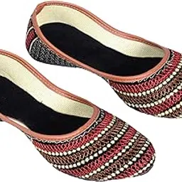 Women's Embroidered Feather Pattern Slip-on Jutti Attractive Design Comfortable Sole, Traditional Indian Flats with Tan Trim, Stylish Casual Fancy Bellies Jooti for Womens & Girls (Jutti_2115)-picture-23