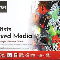 BRUSTRO Artists Mixed Media Glued Paper Pad 250 GSM A3-20 Sheets | Ideal for Ink, Airbrush, Pencil, Charcoal, Illustration, Design, Manga, Watercolour. image 1