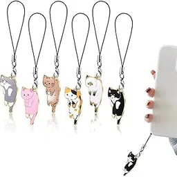 Phone Charms, 6Pcs Cute Cartoon Kitty Mobile Phone Charms with Line Loop, Kawaii Bag Charms Cat Charms for Phone Case, Chain Mobile Accessories Good Luck Phone Lanyard for Women Girls - Bag-image-17