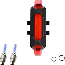 LED Bicycle Safety Light Set, USB Rechargeable Tail Light with Wheel Valve Lights, Red and Blue-image-0