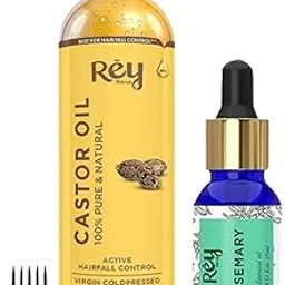 Rey Naturals Rosemary Essential Oil & Cold Pressed Castor Oil (Arandi Tel) | Rosemary Oil & Extra Virgin Hair Oil Combo For Helathy Hair & Scalp | For Men & Women - (200ml+15ml)-picture-51