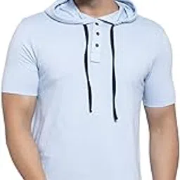 kalt Men Half Sleeves Cotton Blend Hoodie(Sky)-picture-20