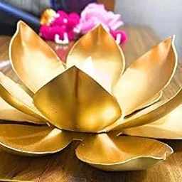 AGAAS ENTERPRISES Metal Lotus Shape Table Tealight Candle Holder Table Decoration Diwali Decoration Corporate Gift (Golden)-image-22