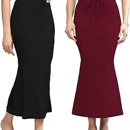 Women’s Solid Mermaid Fit Maxi Skirt Combo | Soft Stretchable Fabric | Adjustable Waist Tie | Pack of 2 |Black-Marron-picture-29