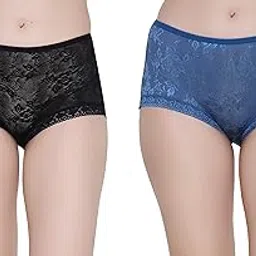 glamoras Womens Cotton Lace Net Material Low Rise Floral Design Panty with Lace Trim, Size-Medium,Multicolor-picture-52