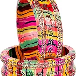 Lac Lakh bangle set for women | Lahthi | Lehthi set Rajasthani Bangles | Multicolor Kade Set Zirconia for Women and Girls (2pcs)(288)-image-36
