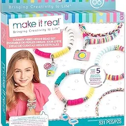 Make It Real Summer Vibes Heishi Bead Bracelets|DIY Charm Bracelet Making Kit Case|Friendship Bracelet Kit with Beads,Charms & Thread|Arts & Crafts Bead Kit for Girls|Makes 5 Bracelets|Made in India-picture-31