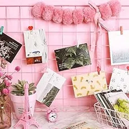 PIKIFY DIY Steel Grid Photo Frame for Wall [85x55 CM] Clip Holder Multi Functional Creative Mesh Wall Grid(Pink)-[ Made in India ]-picture-26