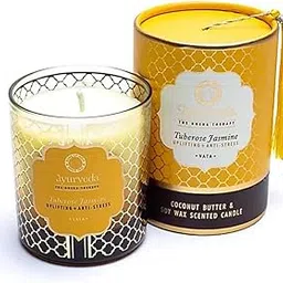 Song of India Ayurveda Scented Candle | Tuberose Jasmine Scent | Infused Essential Oils | 55 Hours Burn time | Coconut Butter & Soy Wax | Elegant jar with Tassel | 200 Grams image 1