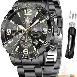 olevs Mens Watch Original Chronograph 44mm Big Dial Easy Read Analog Quartz Watch for Man Stainless Steel Waterproof Business Dress Watches-picture-15