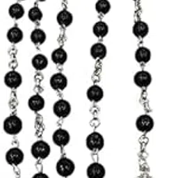 Black Rosary Beads Necklace with Jesus Christ Cross Pendant | Christian Prayer Chain for Men & Women | Religious Catholic Jewellery for Christmas, Holy Mass, Church-picture-29