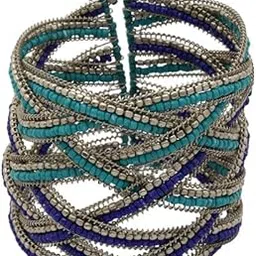 moedbuille Brass Silver Plated Oxidised Handcrafted Beads Studded Bohemian Design Afghan Bracelet for Women (Turquoise Blue, 1 Month Warranty)-picture-12