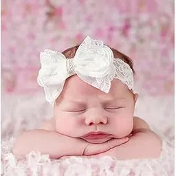 EvoNest White Crystal Lace Bow Headband | Premium & Stylish Hair Accessory for Baby Girls (6-12M) - White-picture-35