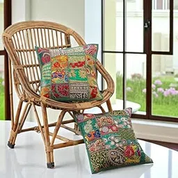 Ridhu Impex Patchwork Embroidered Square Cushion Cover Multicolor, Set of 2, Colorful Cotton Decorative Cushion Covers, 16 x 16 (40 x 40 cm), Bohemian Ethnic Style-image-89