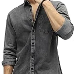 urbano fashion Men's Regular Fit Full Sleeve Washed Denim Shirt-picture-25