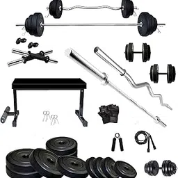 Home Gym Combo with 20 Kg Weight Plates, 3ft Curl Rod, 5 Ft Straight Rod for Home Gym Set with Gym Acc. & Flat Bench with Leg Support-picture-38