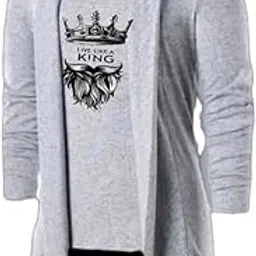 dublly Grey Mens Stylish Shrug with Live Like a King Print | Trendy Open Cardigan-picture-18