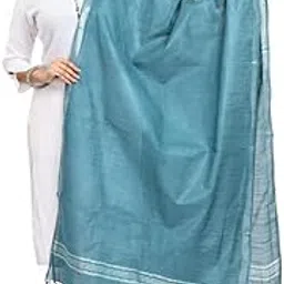 sheenkraft Women's Bhagalpuri Linen Cotton Blend Handloom Dupatta (Stole) with Silver Zari Border_Free Size_Multiple Color Variation 11489-11501-picture-56