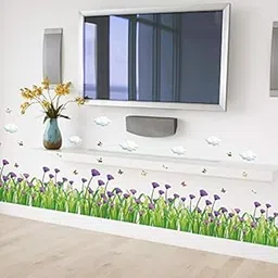 JAAMSO ROYALS Grass Flowers and Butterfly Design Wall Art Decoration PVC Vinyl Removable Wall Sticker (50 CM x 70 CM)-picture-14