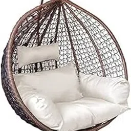 OUTAREA Single Seater Swing Chair with Stand & Cushion Outdoor Indoor Balcony Garden Patio,Powder Coated Frame,UV Protected Wicker (Swing-Brown/Cushion-White)-picture-14