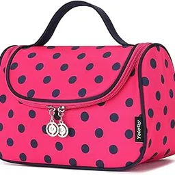 Travel Cosmetic Bag Cute, Yeiotsy Polka Dots Makeup Bag for Girls Travel Toiletry Organizer (Rose Red)-picture-56
